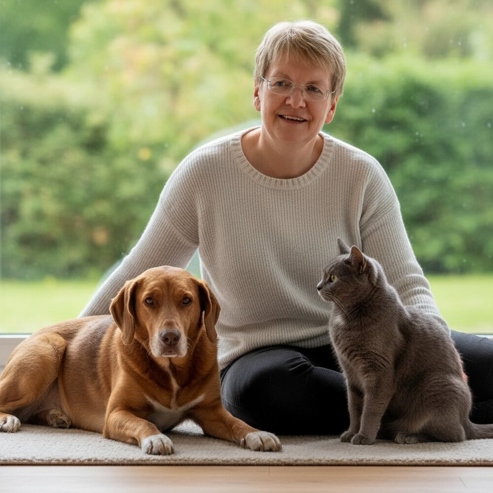 Claudia Eret mit ihrem Hund und ihrer Katze